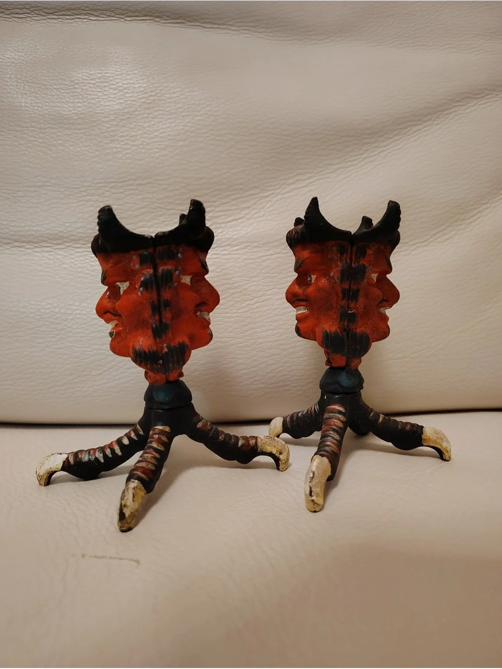 Antique Cast Iron Devil Head Candle Holder Chicken Talon Claw Original Paint .